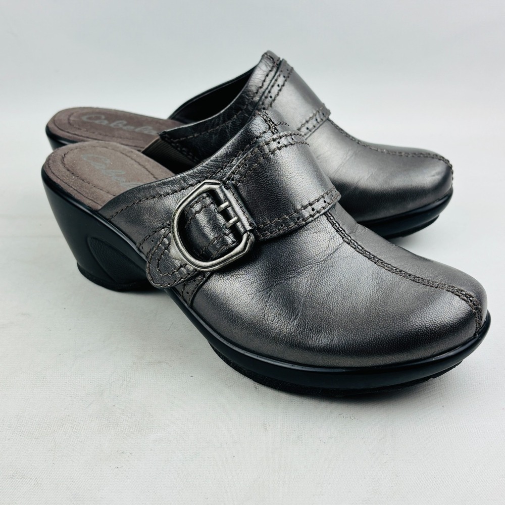 Cabela's Haynes Clog Womens 7 M Pewter Leather Slip On Comfort Non Slip Shoe